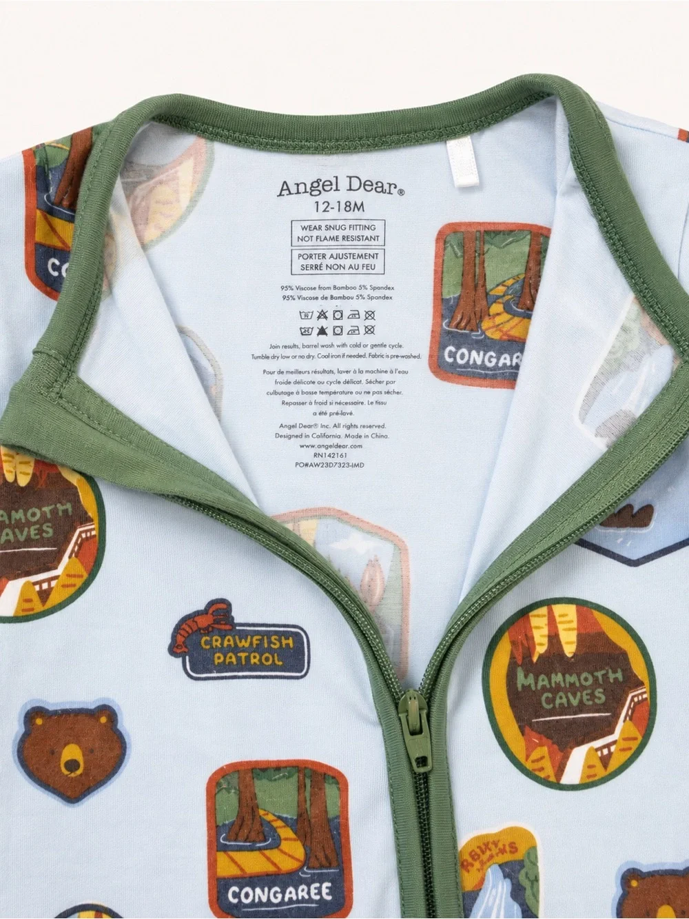 Angel Dear Light Blue & Green National Park Patch Print One-Piece Footie